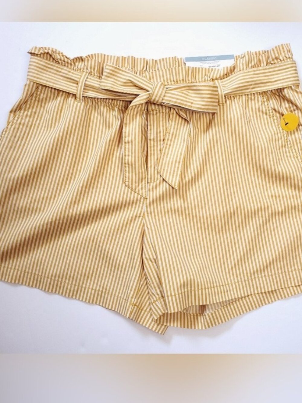 Yellow Pinstriped Belted Shorts Womens 16